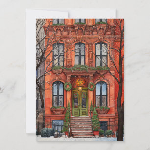 Festiva Tarjeta de Navidades Brownstone de la ciudad de Nu