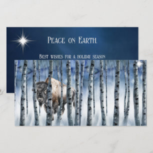Festiva Tarjeta de Navidades Buffalo Bison Winter Woods