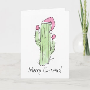 Festiva Tarjeta de Navidades Cactus de color de agua
