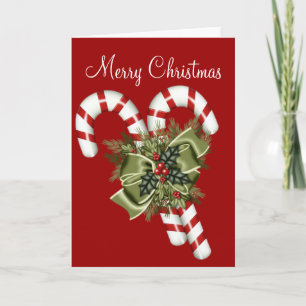 Festiva Tarjeta de Navidades Candy Canes y Green Bow