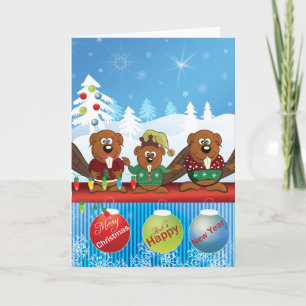 Festiva tarjeta de navidades castores