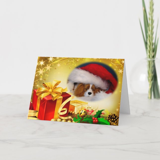 Festiva Tarjeta de Navidades Cavalier King Charles Spaniel (Anverso)