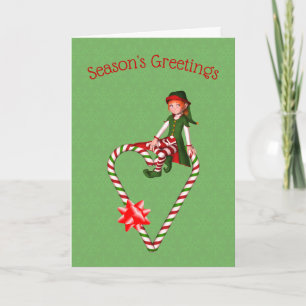 Festiva Tarjeta de Navidades chica Elf Candy Cane Heart Ho