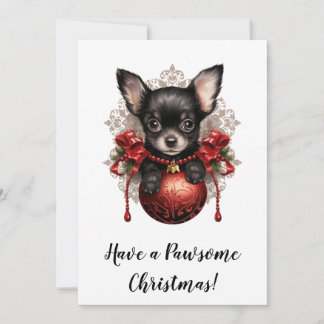 Festiva Tarjeta de Navidades Chihuahua y Bauble