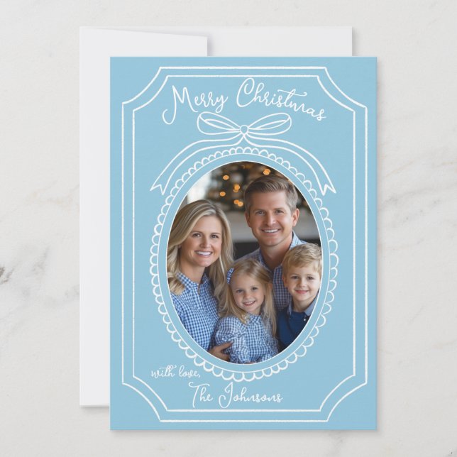 Festiva Tarjeta de Navidades Chinoiserie azul (Anverso)