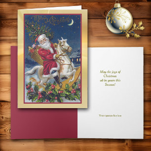 Festiva Tarjeta de Navidades clásicos de caballos de Santa