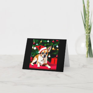 Festiva Tarjeta de navidades con Chihuahua en Santa hat