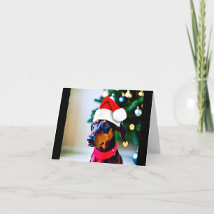Festiva Tarjeta de navidades con Doberman en Santa hat
