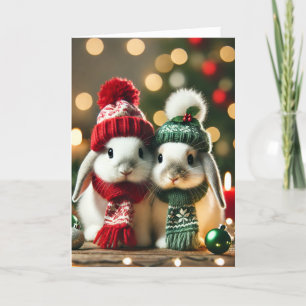 Festiva Tarjeta de navidades con dos conejillos