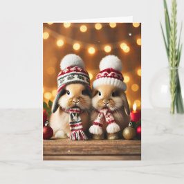 Festiva Tarjeta de navidades con dos conejillos
