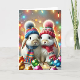 Festiva Tarjeta de navidades con dos conejillos