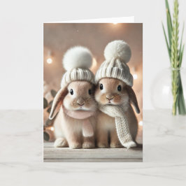 Festiva Tarjeta de navidades con dos conejillos