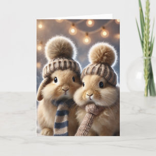 Festiva Tarjeta de navidades con dos conejillos