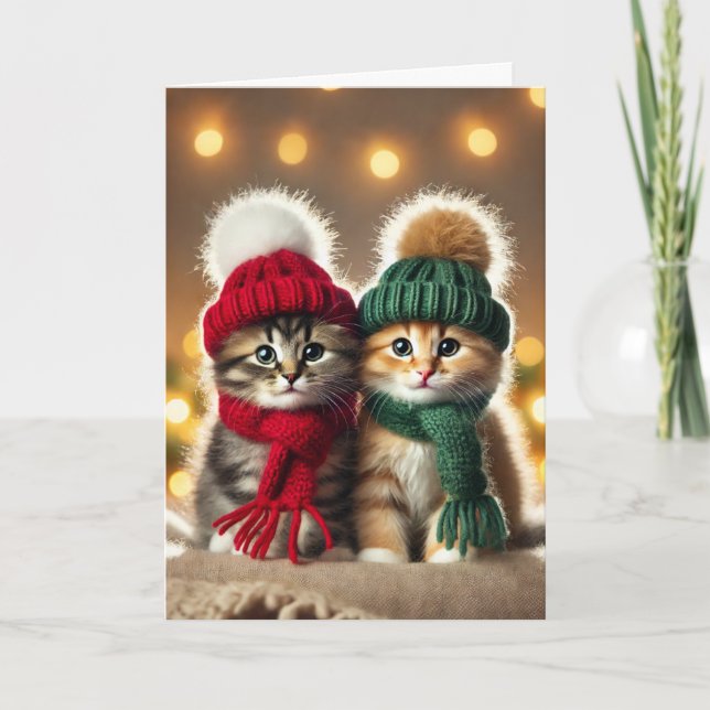 Festiva tarjeta de navidades con dos gatos (Anverso)