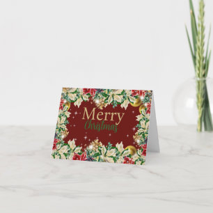 Festiva Tarjeta de navidades con flores, bombillas y pines