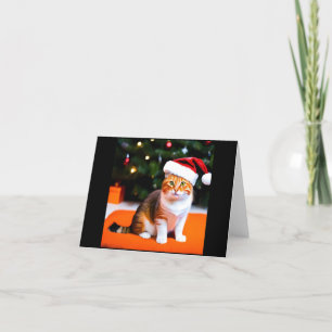 Festiva Tarjeta de navidades con gato con sombrero de Sant