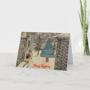 Festiva Tarjeta de navidades con gato negro