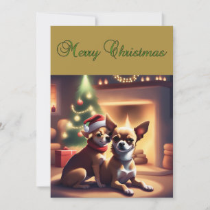 Festiva Tarjeta de navidades con par adorable de Chihuahua