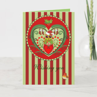 Festiva Tarjeta de Navidades con Personalizado Santa Owl y