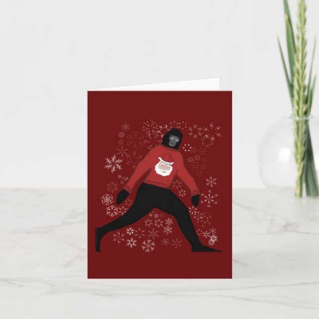 Festiva Tarjeta de navidades con pie grande y santa (Anverso)