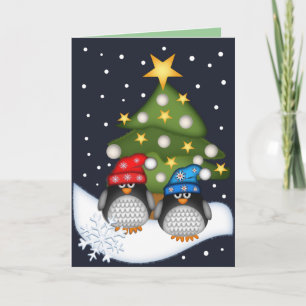Festiva Tarjeta de Navidades con pingüinos y texto interno