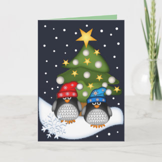 Festiva Tarjeta de Navidades con pingüinos y texto interno