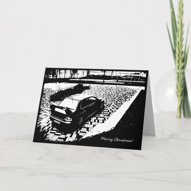 Festiva Tarjeta de Navidades con temas de auto EVO IX (Anverso)