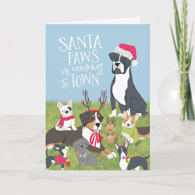 Festiva Tarjeta de Navidades con temas de perro "Santa Paw (Anverso)