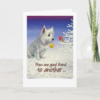 Festiva Tarjeta de navidades con Westie y Robin