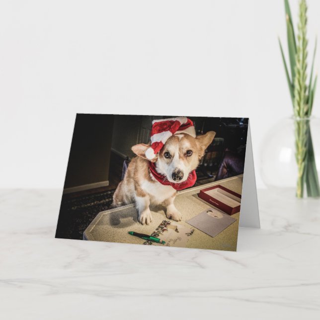 Festiva Tarjeta de Navidades Corgi Elf (Anverso)