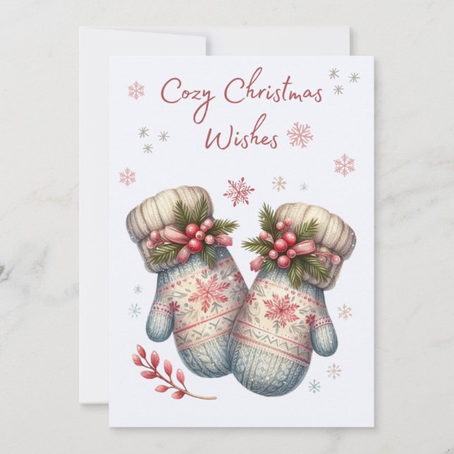Festiva Tarjeta de Navidades Coszy Mittens (Anverso)