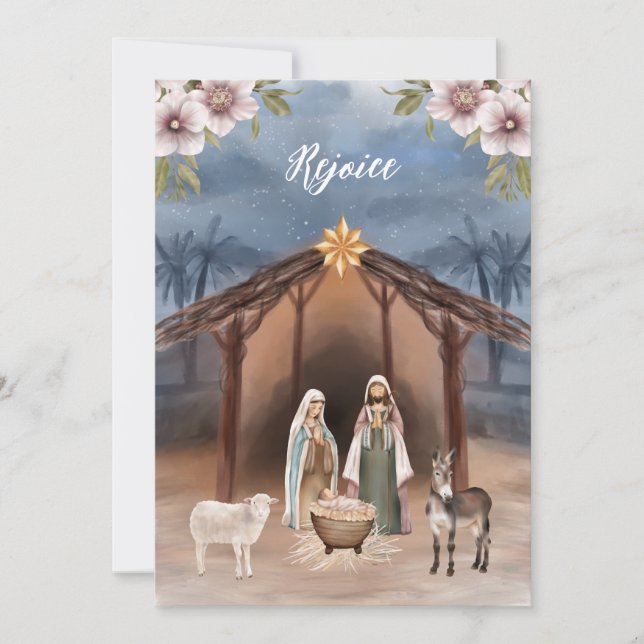 Festiva Tarjeta de Navidades cristianos de Jesús Natividad (Anverso)