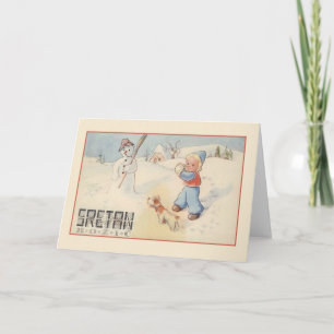 Festiva Tarjeta de Navidades croata vintage Sretan Božić