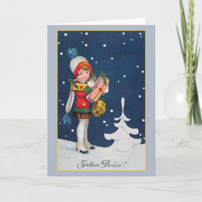 Festiva Tarjeta de Navidades croata vintage Sretan Božić (Anverso)