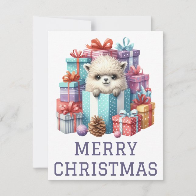 Festiva Tarjeta de Navidades Cute Baby Alpaca (Anverso)