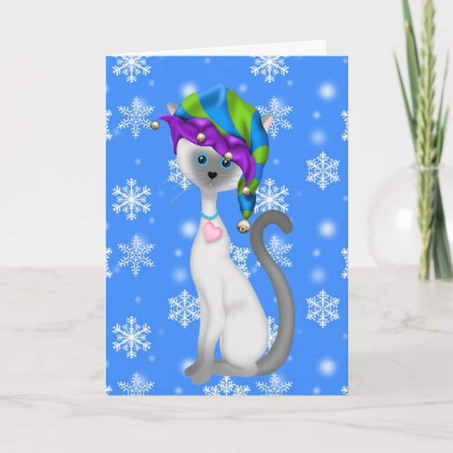 Festiva Tarjeta de Navidades Cute Elf Cat (Anverso)