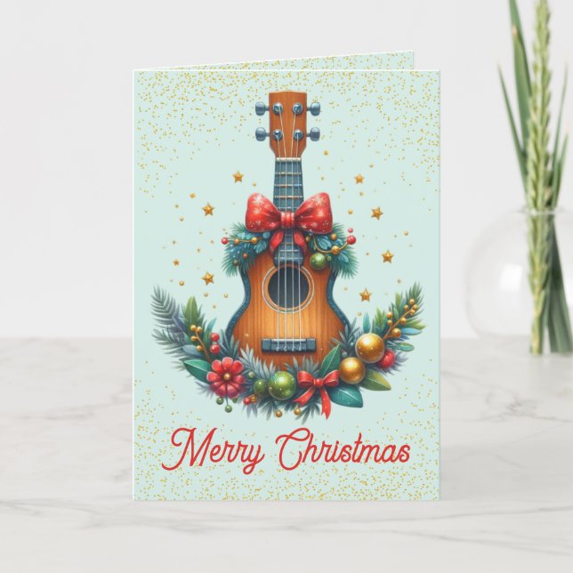 Festiva Tarjeta de Navidades Cute Guitar y Garland (Anverso)