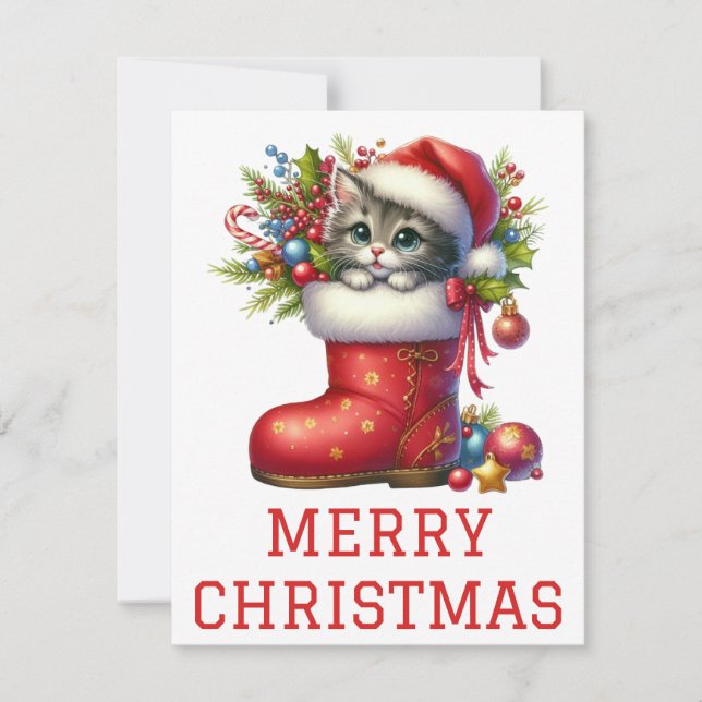 Festiva Tarjeta de Navidades Cute Kitten (Anverso)
