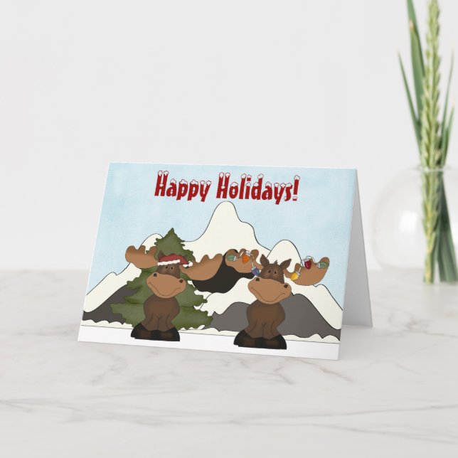 Festiva Tarjeta de Navidades Cute Moose Mountain (Anverso)