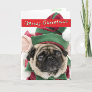 Festiva Tarjeta de Navidades Cute Pug