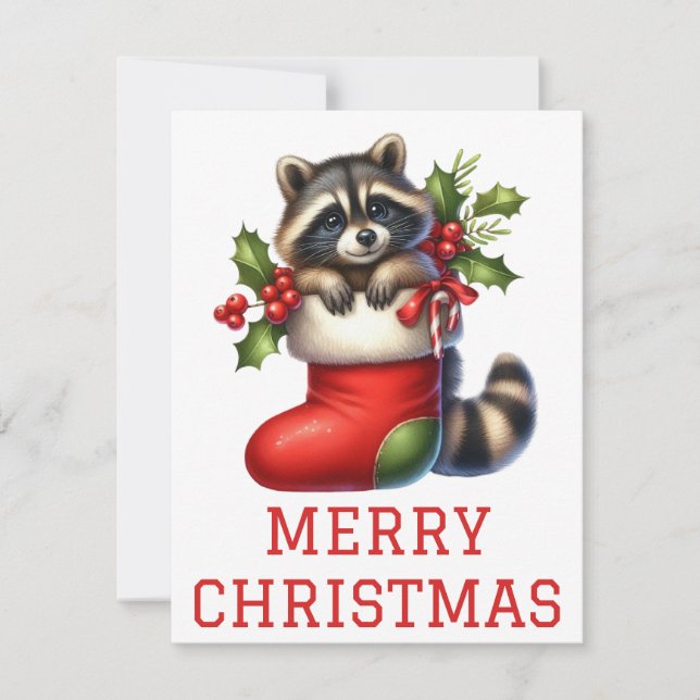 Festiva Tarjeta de Navidades Cute Raccoon (Anverso)