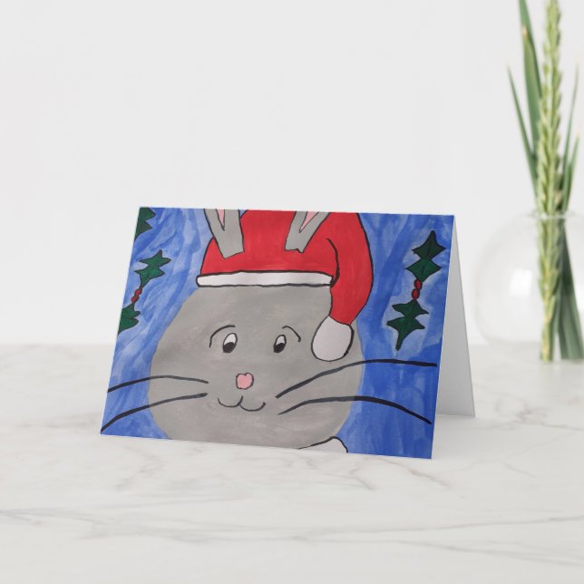 Festiva Tarjeta de Navidades Cute Santa Bunny (Anverso)