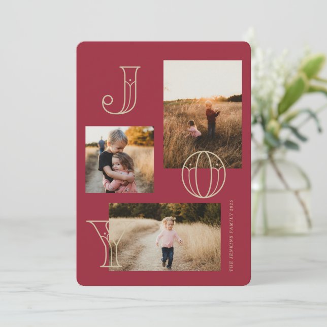 Festiva Tarjeta de Navidades de 3 fotos de la alegría fest (Anverso de pie)