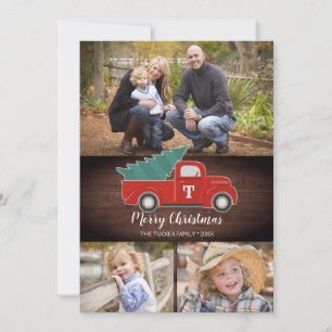 Festiva Tarjeta de Navidades de 3 fotos de Rustic Vintage 