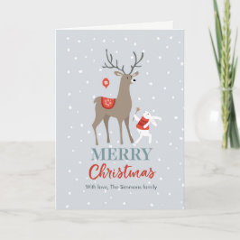 Festiva Tarjeta de Navidades de amigos de ciervos y conejo