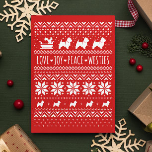 Festiva Tarjeta de Navidades de Amo Alegría Paz Westies Cu