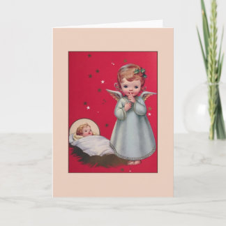 Festiva Tarjeta de Navidades de Ángel de la Vintage y Niño