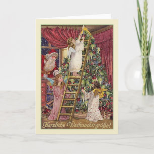 Festiva Tarjeta de Navidades de ángeles alemanes vintage