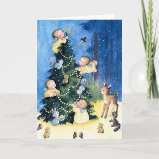 Festiva tarjeta de Navidades de ángeles de ilustracion