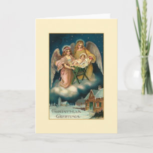 Festiva Tarjeta de Navidades de ángeles victorianos y niño